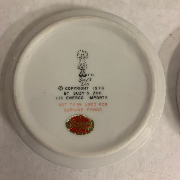 Vintage Suzy’s Zoo Christmas trinket dishes, holiday coasters, 1976 enesco - Picture 5 of 5